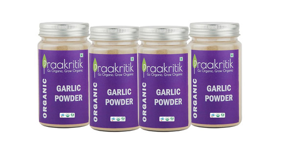Praakritik Organic Garlic Powder | 100% Organic & 100% Natural | Ready to Use | 100% Vegetarian | No Added Preservatives and Colors | Pack of 4 | 100 Grams Each|14.08Oz|0.88lbs