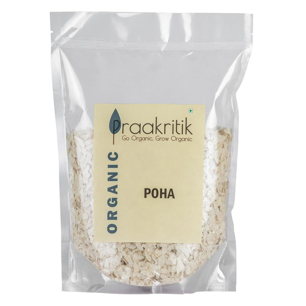 Praakritik Organic Thick Poha 1kg | Flattened Rice 100% Organic| High in Fibre| Perfect for Breakfast|35.2Oz|2.2lbs