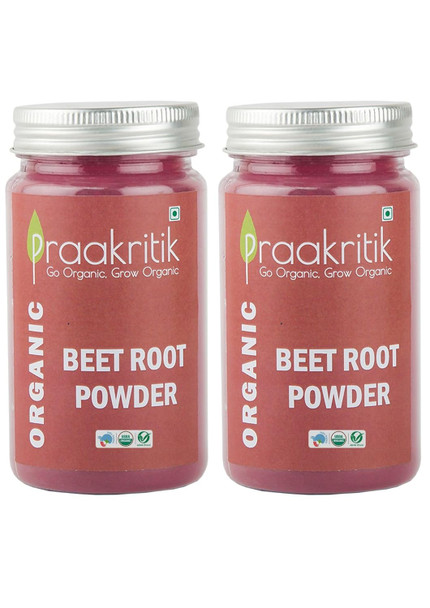 Praakritik Organic Beetroot Powder, 100% Organic, 100% Natural, 100% Vegetarian, Rich in Antioxidants, Pack of 2, 100 Grams Each|7.04Oz|0.44lbs