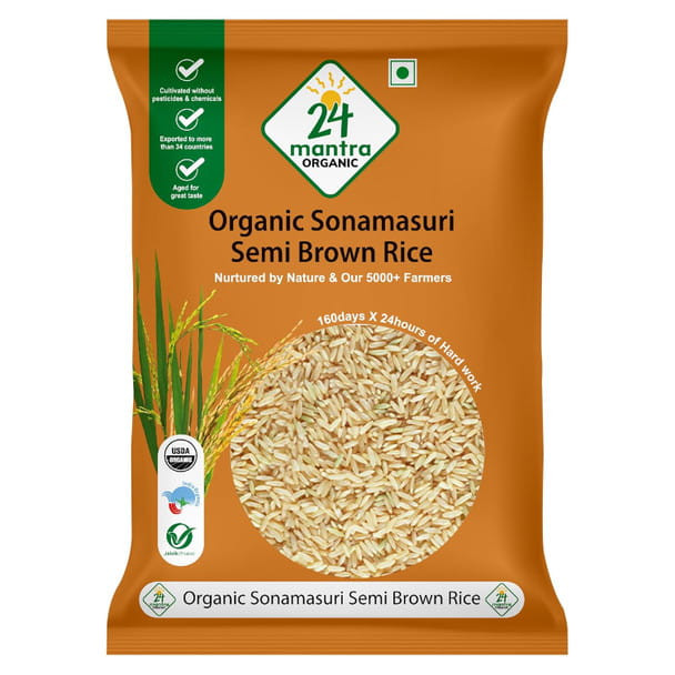 24 Mantra Organic Sonamasuri Unpolished Semi Brown Rice|176Oz|11lbs
