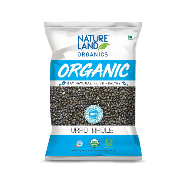 Natureland Organics Urad Whole / Sabut / Urad Kali Daal 500g - Organic Healthy Pulses|17.6Oz|1.1lbs
