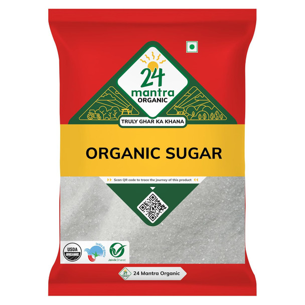 24 Mantra Organic Sugar/Chini/Chekkara- 1 Kg | Pack of 1 | 100% Organic | Chemical Free & Pesticides Free | Organic Sugarcane | Solvent-Free | Sulphur-free|35.2Oz|2.2lbs