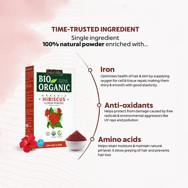 Indus Valley Bio Organic Hibiscus Powder for Hair & Face Mask|3.52Oz|0.22lbs