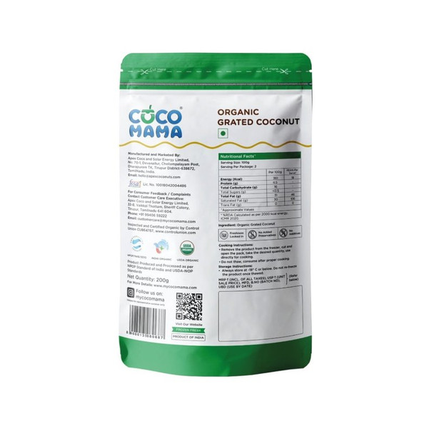 Coco Mama Frozen - Organic Grated Coconut|7.04Oz|0.44lbs