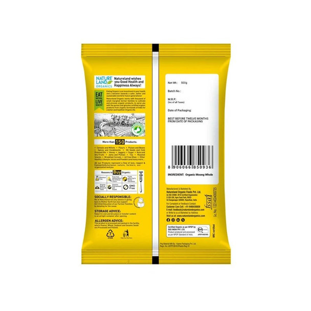 Natureland Organic Moong Dal (Dhuli) Washed Split|17.6Oz|1.1lbs