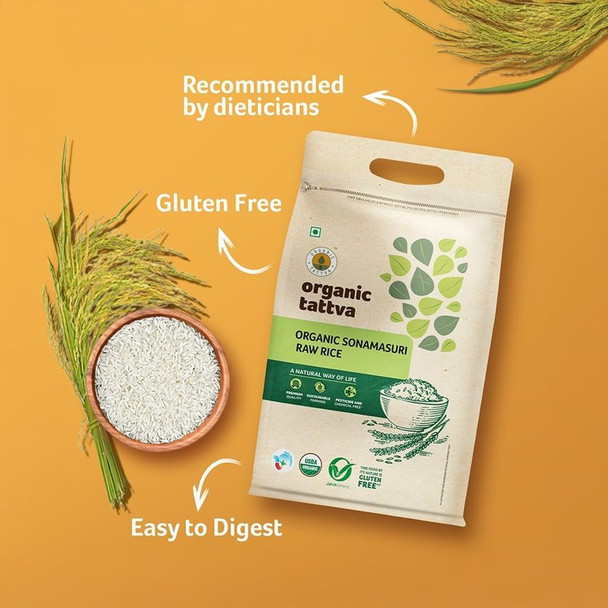 Organic Tattva White Organic Sonamasuri Rice|176Oz|11lbs