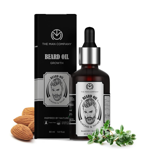 The Man Company 100% Natural Beard Oil - Almond & Thyme for Faster, Thicker & Longer Beard | Best Beard Growth Oil for Men, Nourishes & Strengthens Uneven Patchy Beard | 50 ml | 1.69 fl oz [Fittuber Recs]