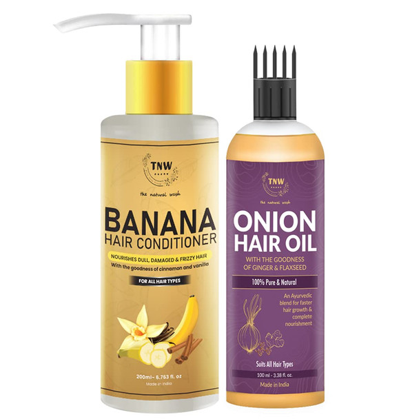 TNW-The Natural Wash Banana Conditioner and Onion Hair Oil for Frizz-Free and Healthy Hair | Natural Ingredients with No Harmful Chemical | Hair Care Products for Men & Women, Combo | 200ml and 100ml | 6.76 fl oz [Fittuber Recs]