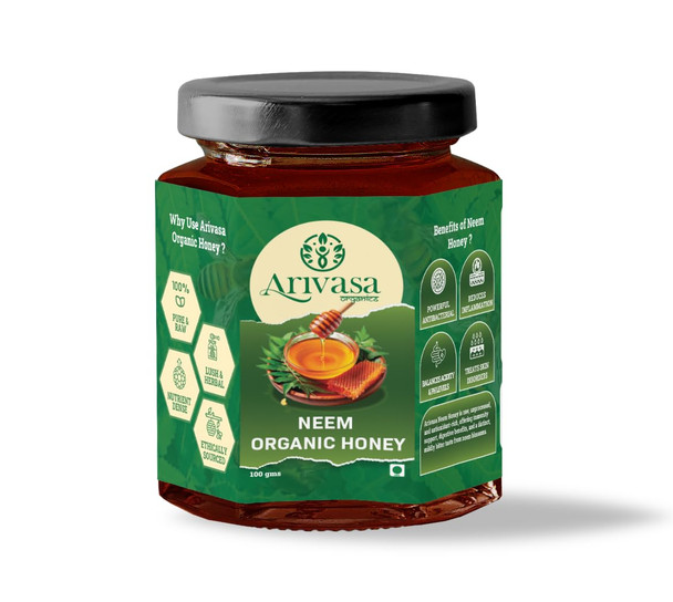 Arivasa Organics Neem Honey 100g | Pure Wild Forest Honey | Raw, Organic & Unprocessed Natural Sweetener | Sugar-Free Immunity Booster for Digestion & Daily Wellness