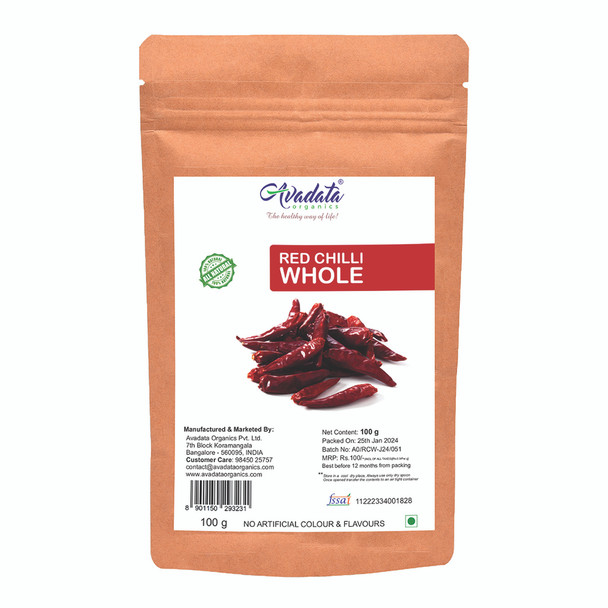 AVADATA ORGANICS Dry Red Chilli Whole|100 g