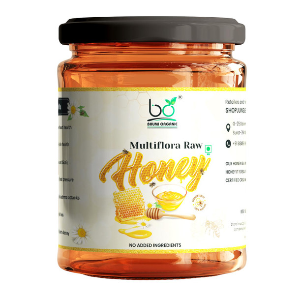 Bhumi Organic Natural Multiflora Raw Honey (1 KG) | 100% Pure & Unprocessed | Rich in Enzymes & Antioxidants