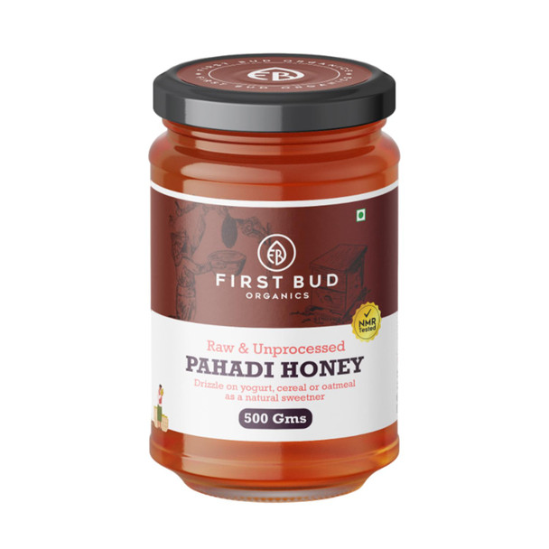 First Bud Organics - Pahadi Honey (500g) | Organic Raw Honey NMR Tested | Pure Natural Honey in Fresh Packaging | Wild Forest Raw Organic Honey Unprocessed