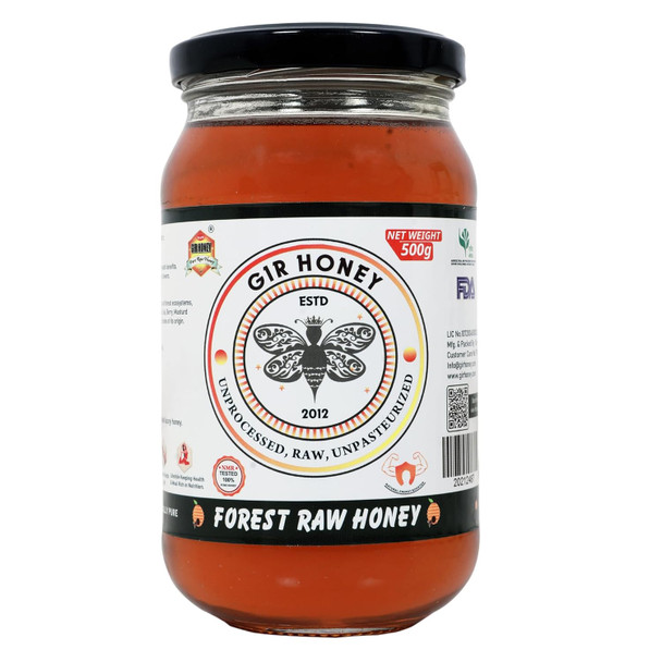 GIR HONEY Raw Organic Honey NMR Tested Pure Natural Unprocessed Original Honey - 500 g Glass Jar (Pack of 1)