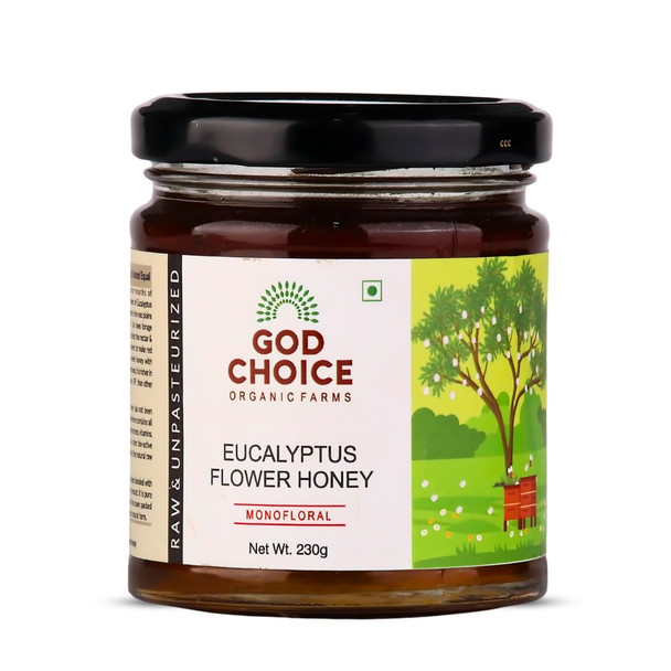 God Choice Organic Farms – 230 GM Raw Monofloral Honey | Eucalyptus Flower | Unpasteurized |Unprocessed | Unfiltered | Unblended | Sugar Free | Pure & Organic Honey (Glass Jar)