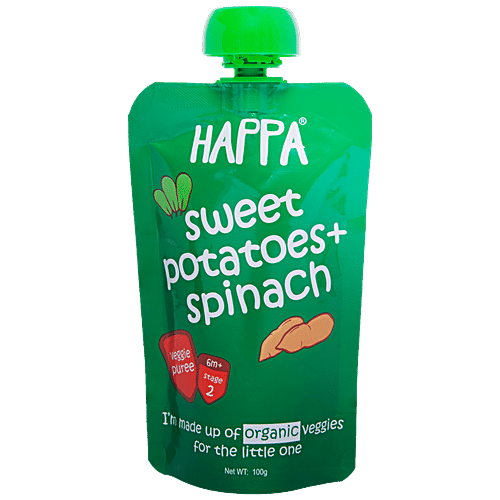 Happa Organic Puree - Sweet Potatoes & Spinach, Stage 2, 6 Months+|100 g