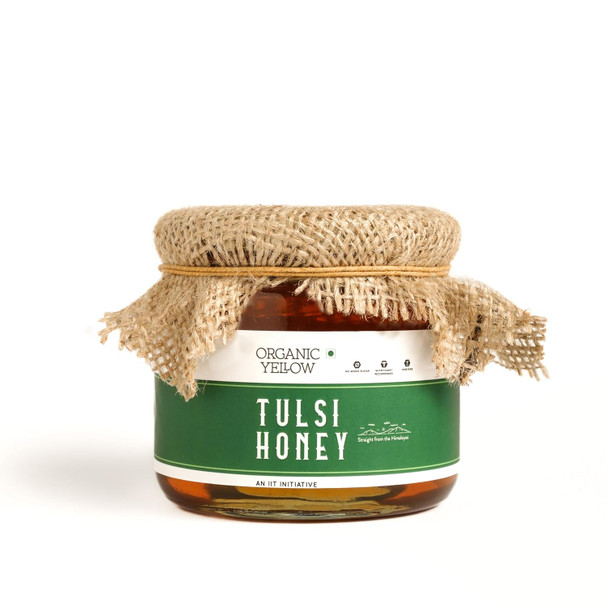 Organic Yellow Tulsi Honey Jar 350gm | 100% Pure and Natural Honey | No Added Sugar and Zero Adulteration | India's No. 1 Honey