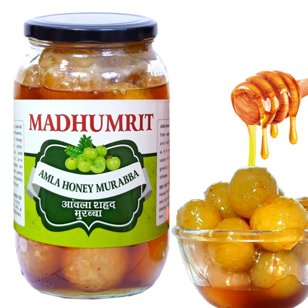 Madhumrit Natural Amla Murabba with Organic Honey - 1000Grams | 100% Fresh Amla with Honey Homemade Taste & Pure Natural Healthy Ingredients. | (1 Kg) (HONEY AMLA)