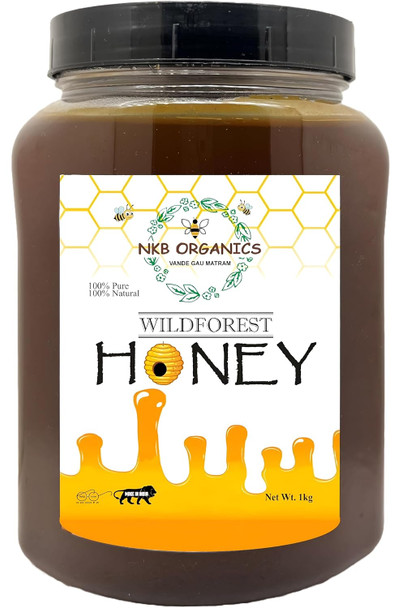 NKB Organics - Raw Organic Wild Forest Honey | Original Honey Pure and Natural | Unprocessed and Unpasteurized | No Added Sugar | TESTED Purity | With Pollen Content - (Pack of 1, 1Kg)