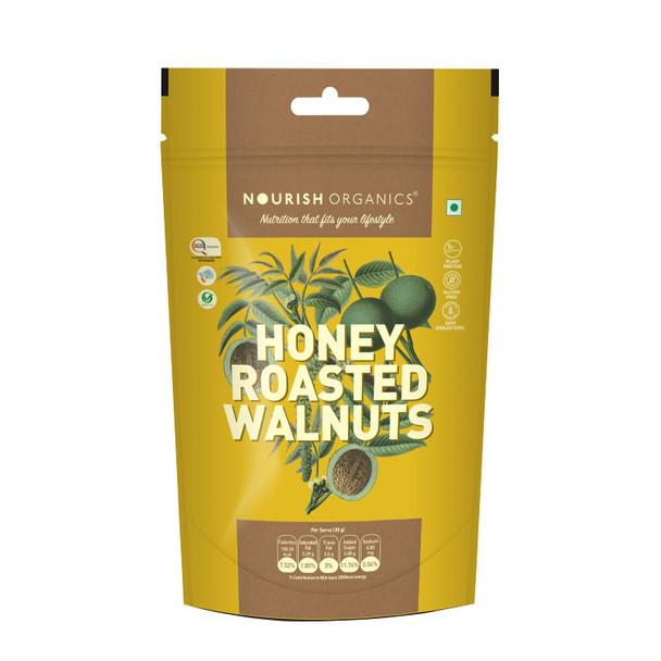 Nourish Organics Honey Roasted Walnuts 100gm Pack of 1 Sweet and Nutty Snack| Healthy and Nutrient Rich | No Refined Sugar | Clean Label