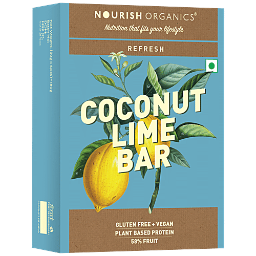 Nourish Organics Refresh - Coconut Lime Bar, Plant Based Protein, Instant Energy|30 g