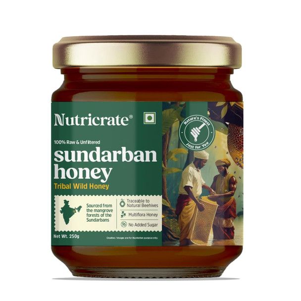 Nutricrate Sundarban Honey | 100% Pure & Organic Raw Honey from Sundarbans | No Sugar or Adulteration | Unprocessed Natural Honey for Healthy Lifestyle | 250g Pack of 1