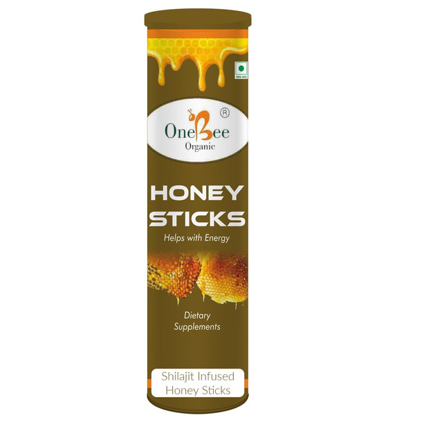 ONE BEE ORGANIC | Shilajit Resin & Extract Infused | Shilajit Infused Honey Sticks - 8 gm. (20 Honey Sticks)