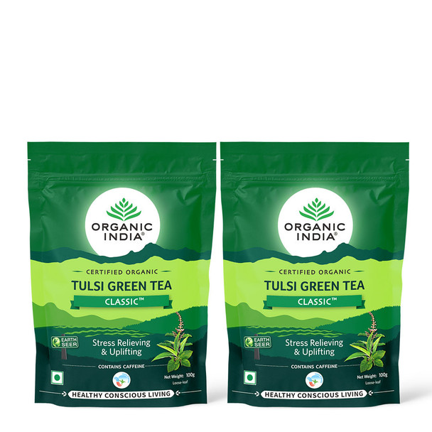 Organic India Tulsi Green Tea Classic 100 gm Zipper (Pack of 2 )