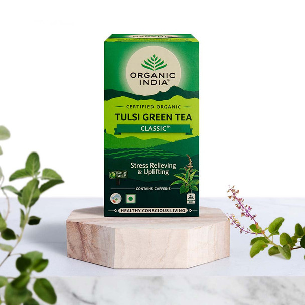 Organic India Combo Green Tea Classic & Moringa Powder|25 teabags + 100 g