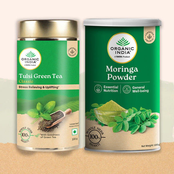 Organic India Combo Green Tea Classic 100g & Moringa Powder