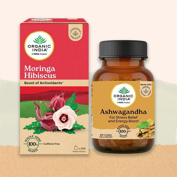 Organic India Combo Moringa Hibiscus + Ashwagandha Capsules|25 25-teabags-copy-1s