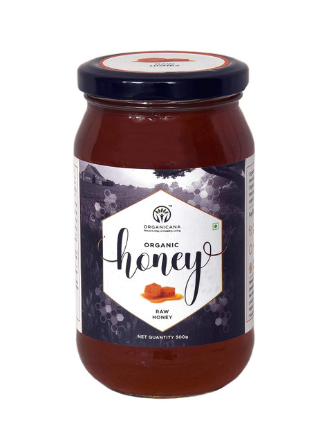 Organicana 100% Pure Undiluted Raw Unprocessed Organic Honey, an Ayurvedic Remedy in 500 GMS Glass jar Bottle