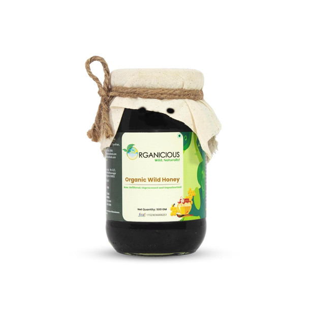 Organicious Wild Organic Honey – Raw, Unfiltered, Unprocessed Natural Original Honey – 500 GM Glass Jar (Pack of 1)