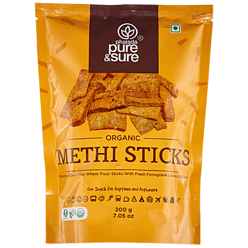 Phalada Pure & Sure Organic Methi Sticks - Made With Wheat Flour, Fenugreek Leaves, Crunchy & Delicious|120 g