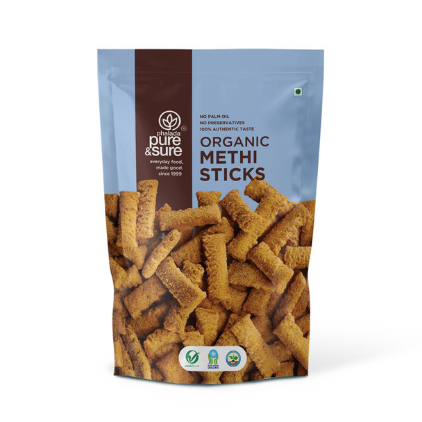 Phalada Pure & Sure Organic Methi Sticks - Made With Wheat Flour, Fenugreek Leaves, Crunchy & Delicious|120 g