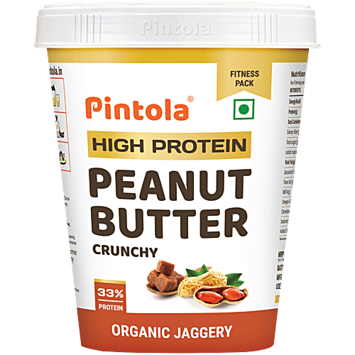 Pintola Organic Jaggery Peanut Butter - Crunchy , With 33g Protein & 7g Fiber|33