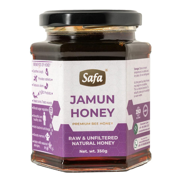 Safa Raw Jamun Honey | Organic Honey Raw Unprocessed Honey | 100% Pure Natural Honey | Support Blood Sugar Level and Anti-Aging | Raw Unpasteurized for Maximum Potency 350g