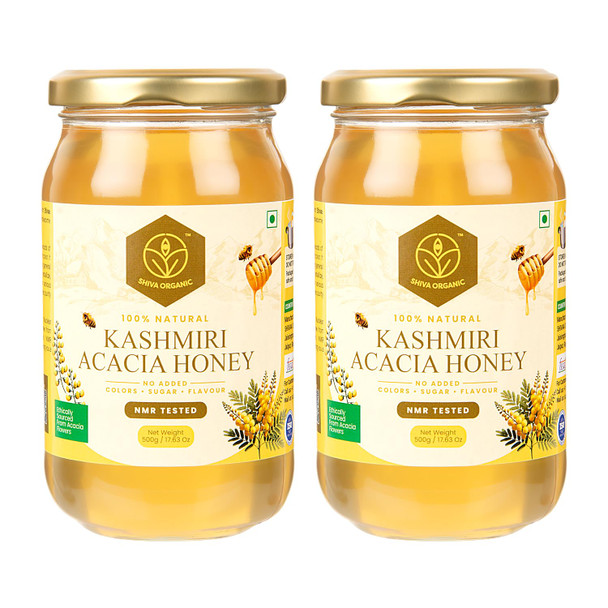 Shiva Organic Kashmiri Acacia Honey, 1 kg |100% Raw and Pure|Natural and Original|No Added Sugar|Fresh Kashmir Honey|Unprocessed Honey