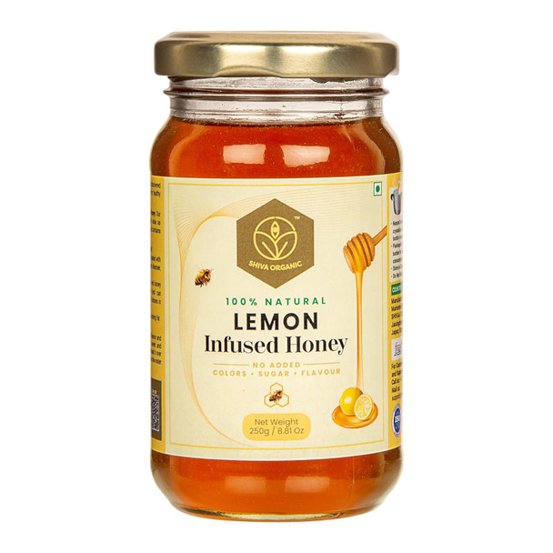Shiva Organic Infused Honey |100% Natural and Pure Honey No Added Sugar No Added Color Flavour Unadulterated (250 g, Lemon Infused Honey)