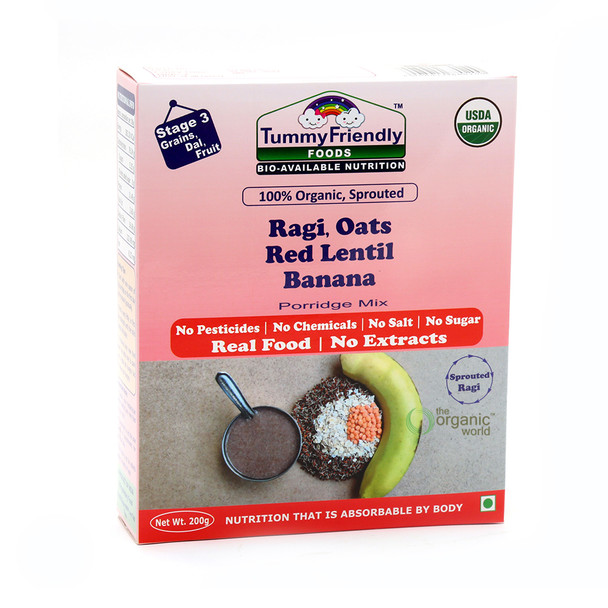 TUMMYFRIENDLY FOODS 100% Organic Sprouted Ragi Oats Red Lentil Ba|200 g