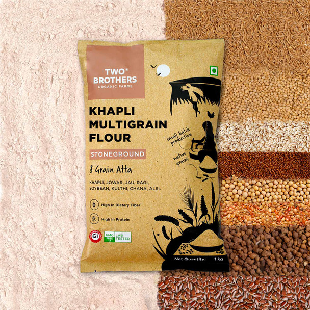 TWO BROTHERS ORGANIC FARMS Khapli Multigrain Atta 8 Grains In 1|1000 g