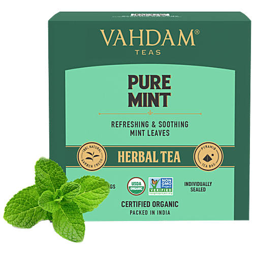 Vahdam Organic Pure Mint Tea Bags - Refreshing Spearmint & Peppermint Tea Blend|30 g