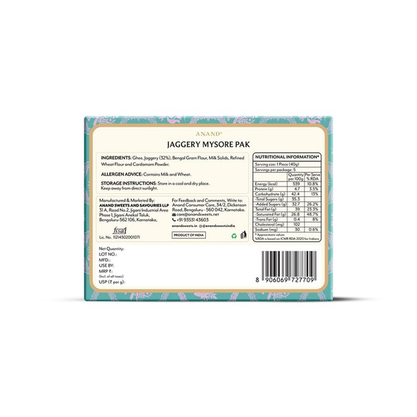 Anand Jaggery Mysore Pak 200gm Pack Indian Sweet with Pure Ghee and Natural Jaggery, Low GI, Soft Melt-in-the-Mouth Texture, Healthy & Delicious Gud Mysore Pak for Gifting & Festivals Anand Jaggery Mysore Pak 200gm Pack Indian Sweet with Pure Ghee and Natural Jaggery, Low GI, Soft Melt-in-the-Mouth Texture, Healthy & Delicious Gud Mysore Pak for Gifting & Festivals