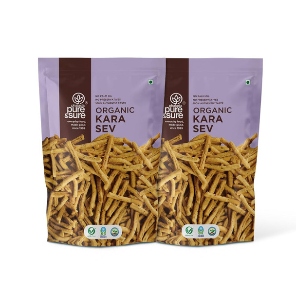 Pure & Sure Organic Kara Sev 200gm| Delicious Crunchy Namkeen & Snacks | Ready to Eat Tea Time Snacks, Cholesterol Free, No Trans Fats, No Preservatives| 100gm each (Pack of 2) Pure & Sure Organic Kara Sev 200gm| Delicious Crunchy Namkeen & Snacks | Ready to Eat Tea Time Snacks, Cholesterol Free, No Trans Fats, No Preservatives| 100gm each (Pack of 2)