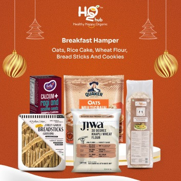 Breakfast Hamper-  Oats (600g), Rice cake (125g), Wheat flour (1kg), Bread sticks (100g), Cookies (130g)