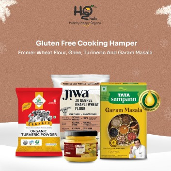 Gluten Free Cooking Hamper- Emmer Wheat Flour (1kg), Ghee (250g), Turmeric (200g), Garam Masala (100g)