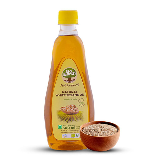 Go Earth Organic Cold Pressed White Sesame Oil 500ml | Pure, Natural & Unrefined | Til ka Tel For Cooking, Massage, Hair & Skin Care