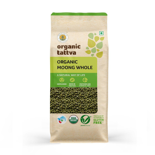 Organic Tattva Moong Dal | Organic Green Sabut Moong Dal | Protein Rich & Naturally Grown Green Gram Whole | 500 gm