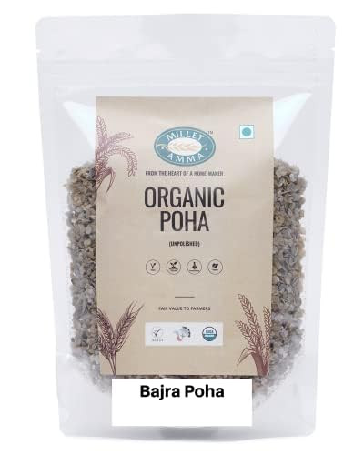 Millet Amma Organic Bajra Poha | Rich in Iron and High Protein | Best Choice for Making Poha and Health Snack Recipes | Millet Flakes for a Healthy and Nutritious Breakfast by MILLET AMMA|500gm|1.1 lbs