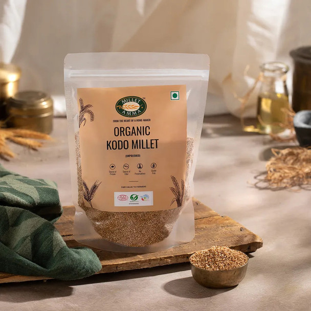 MILLET AMMA Organic Gluten Free Unpolished Kodo Millets for Overall Wellness And Balanced Nutrition |500gm|1.1 lbs