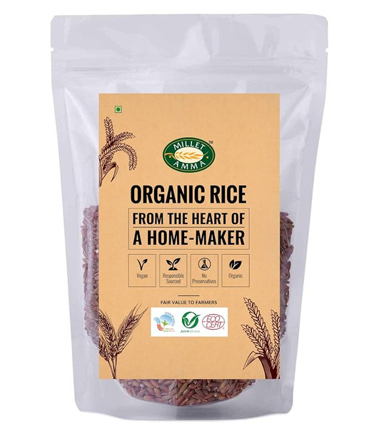 Millet Amma ORGANIC Red Rice | Decreases Bad Cholesterol level & Increases Good Cholesterol level | 100% Vegan & Gluten Free | Unpolished | (Red Rice | Red Chawal | Lal Chawal) |500gm|1.1 lbs